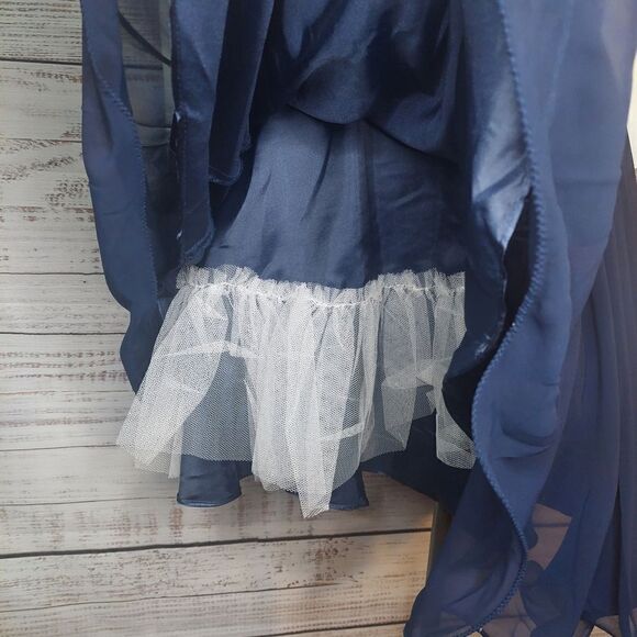 NWT Elizabeth K Lace Bodice Chiffon Navy Blue Semi-Formal Dress, Size M - Picture 8 of 16